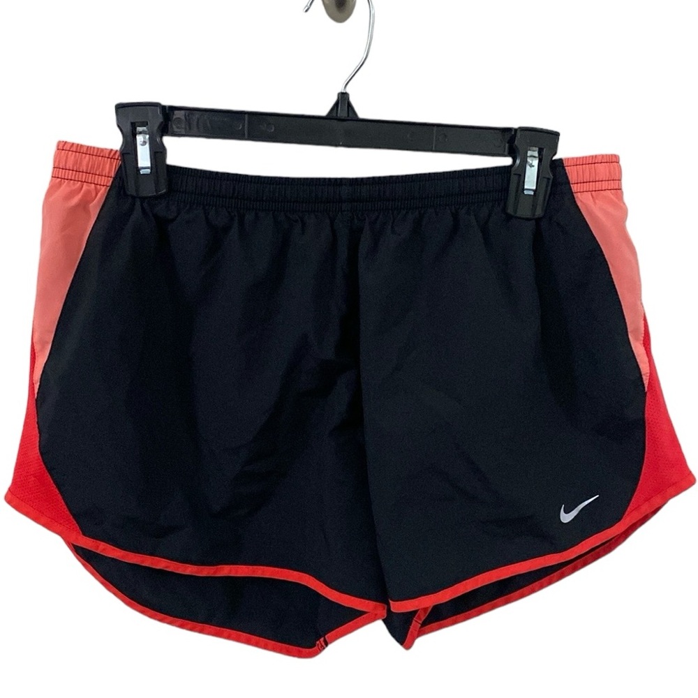 Nike mesh panel running shorts black, red and pale orange